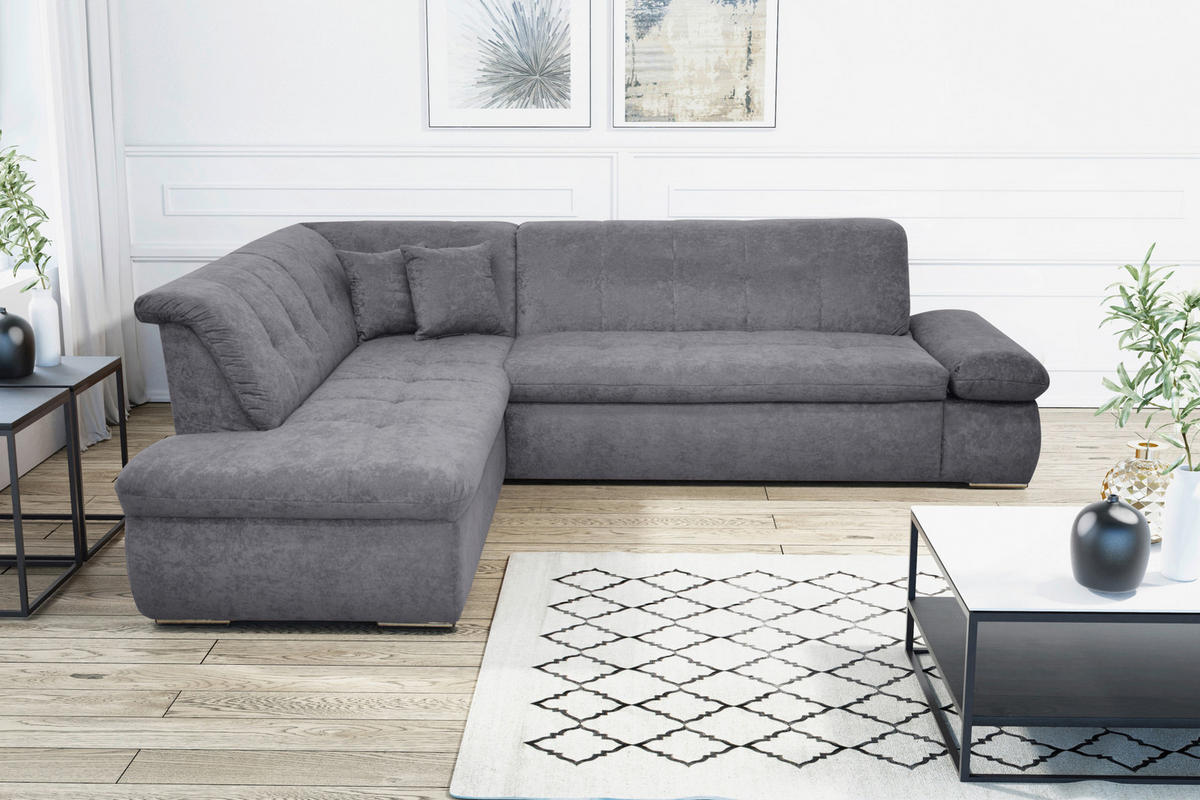 ECKSOFA Dunkelgrau Mikrofaser  - Chromfarben/Dunkelgrau, KONVENTIONELL, Textil/Metall (216/273cm) - MID.YOU