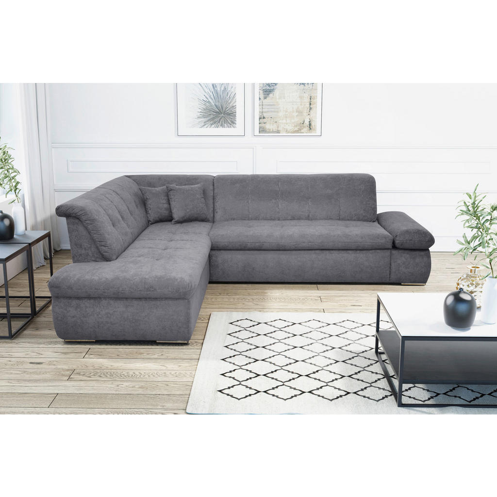 Thumbnail - Mid.you Ecksofa, Dunkelgrau, Textil, Uni, 3-Sitzer, L-Form, 273x216 cm, Made in EU, Rücken echt, Wohnzimmer, Sofas & Cou...