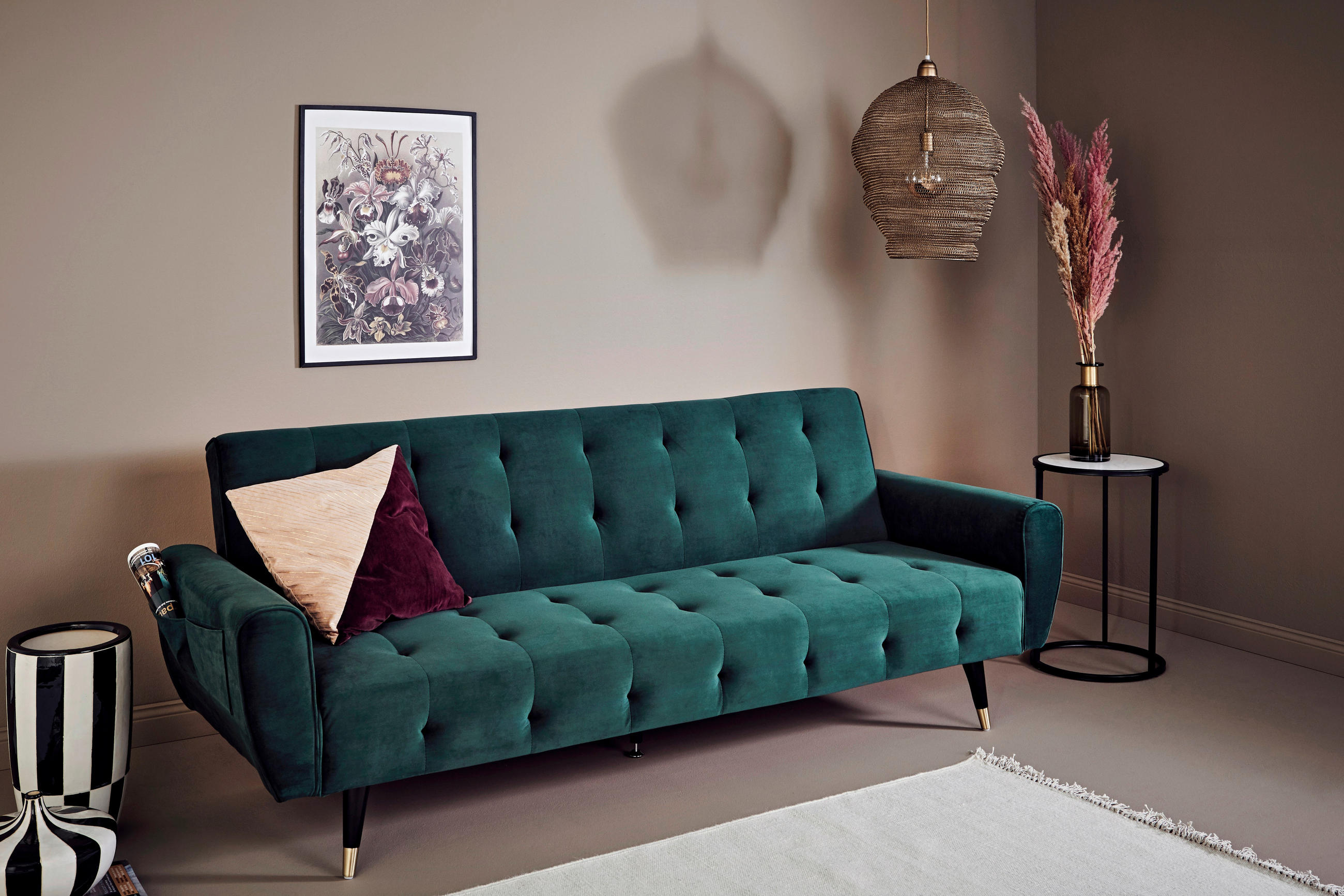 SCHLAFSOFA Samt Grün, Opal  - Goldfarben/Opal, MODERN, Holz/Textil (213/83/83cm) - Livetastic