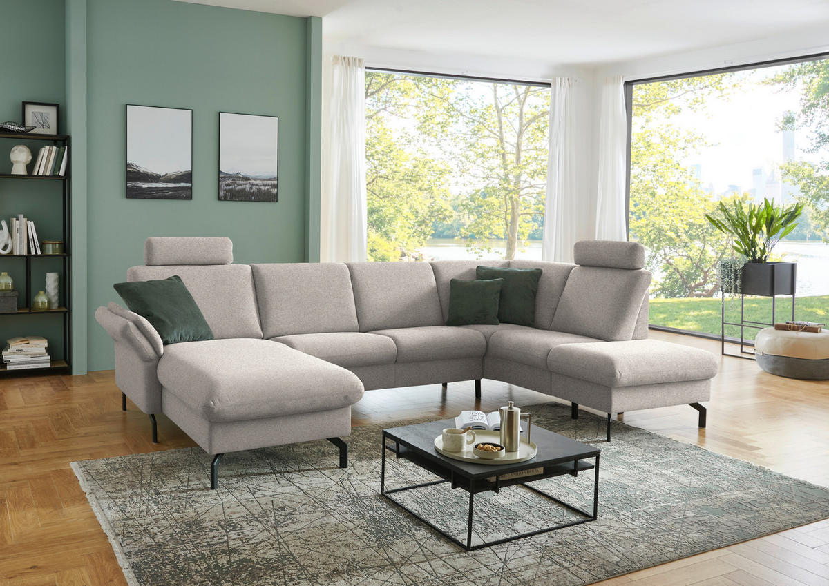 WOHNLANDSCHAFT  in Flachgewebe Beige  - Beige/Schwarz, KONVENTIONELL, Textil/Metall (170/307/190cm) - Beldomo Comfort