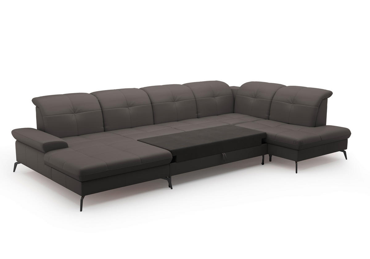 WOHNLANDSCHAFT in Vliesstoff Kombination Echtleder/Stoff Mokka  - Schwarz/Mokka, Konventionell, Leder/Textil (185/357/231cm) - Sit & More