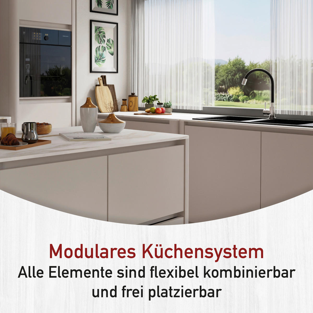 KÜCHENLEERBLOCK Curve Sable  in Weiß, Kaschmir  - Kaschmir/Weiß, MODERN, Holzwerkstoff (223,2/91,9/60cm) - home24