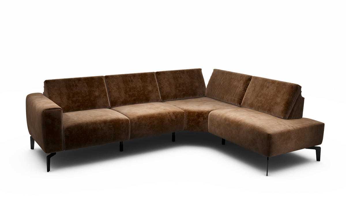 ECKSOFA Cosy Braun Samt  - Schwarz/Braun, Design, Textil/Metall (256/193cm) - SENSOO