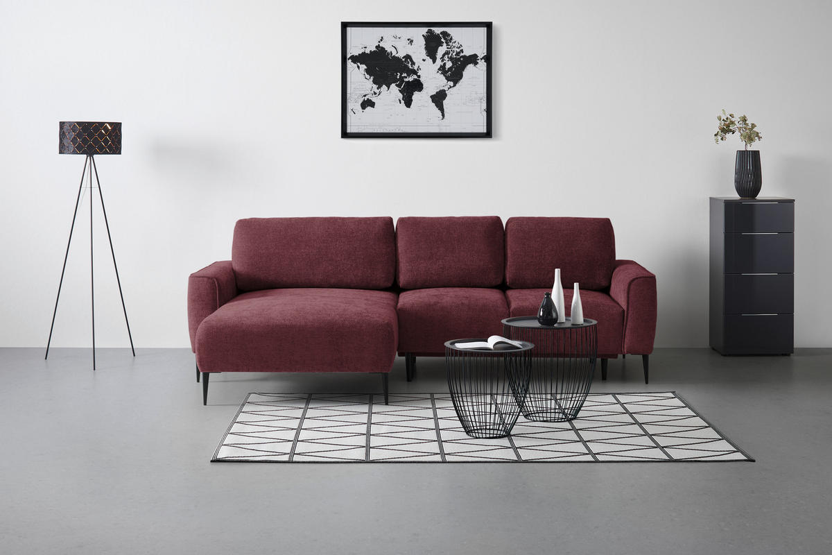 HÖRNSOFFA i vävt tyg bordeaux  - bordeaux/svart, Modern, metall/textil (164/255cm) - MID.YOU