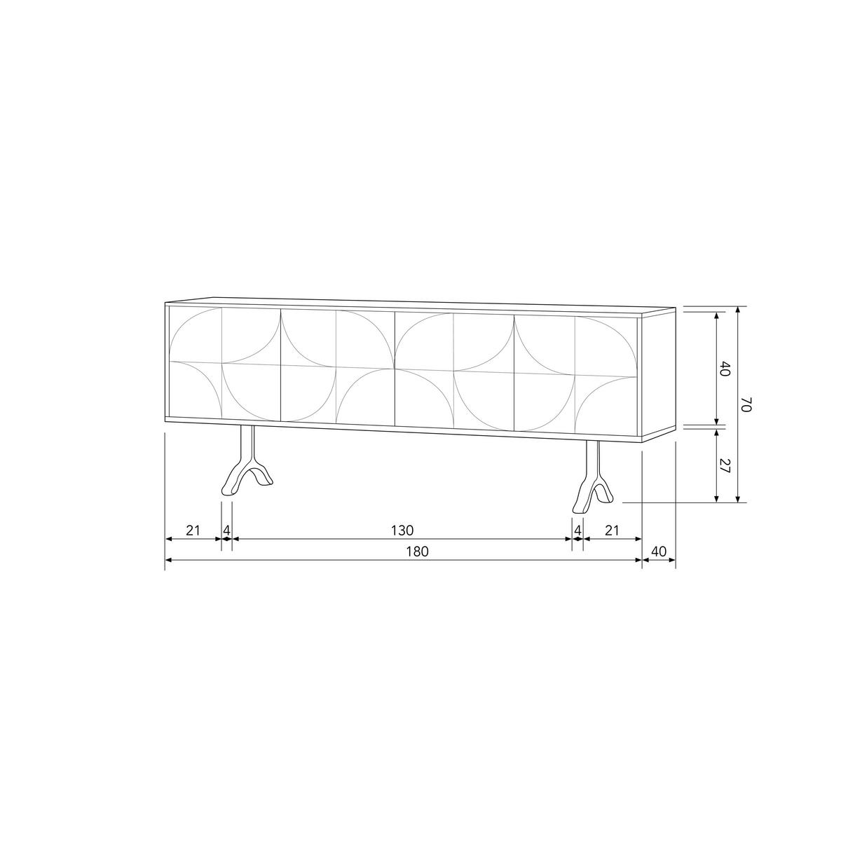 SIDEBOARD Draw 180/70/40 cm  - Messingfarben/Walnussfarben, Design, Holz/Metall (180/70/40cm) - Livetastic