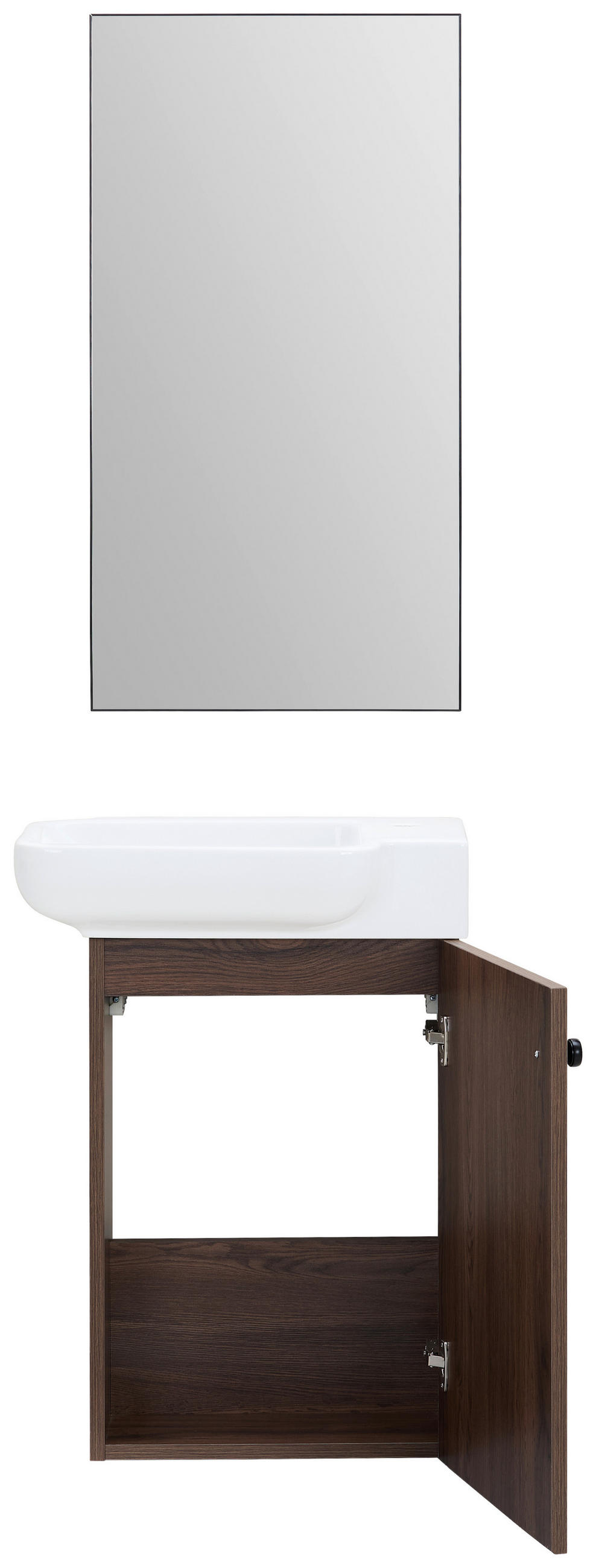 GÄSTEBAD 55 cm  - Weiß Hochglanz/Walnussfarben, MODERN, Keramik/Holzwerkstoff (55cm) - MID.YOU