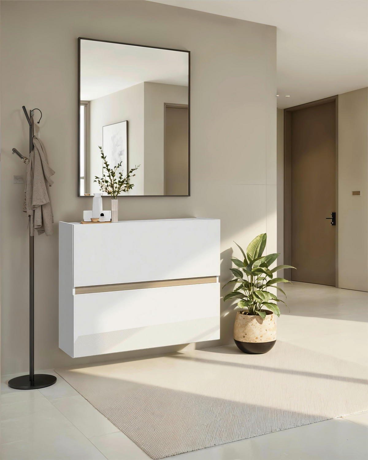 SCHUHKIPPER  in 104/82/29 cm  - Eichefarben/Weiß Hochglanz, Design, Holzwerkstoff (104/82/29cm) - MID.YOU