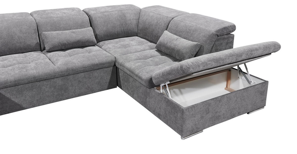 WOHNLANDSCHAFT Grau Mikrovelours  - Dunkelgrau/Silberfarben, KONVENTIONELL, Kunststoff/Textil (188/340/240cm) - MID.YOU