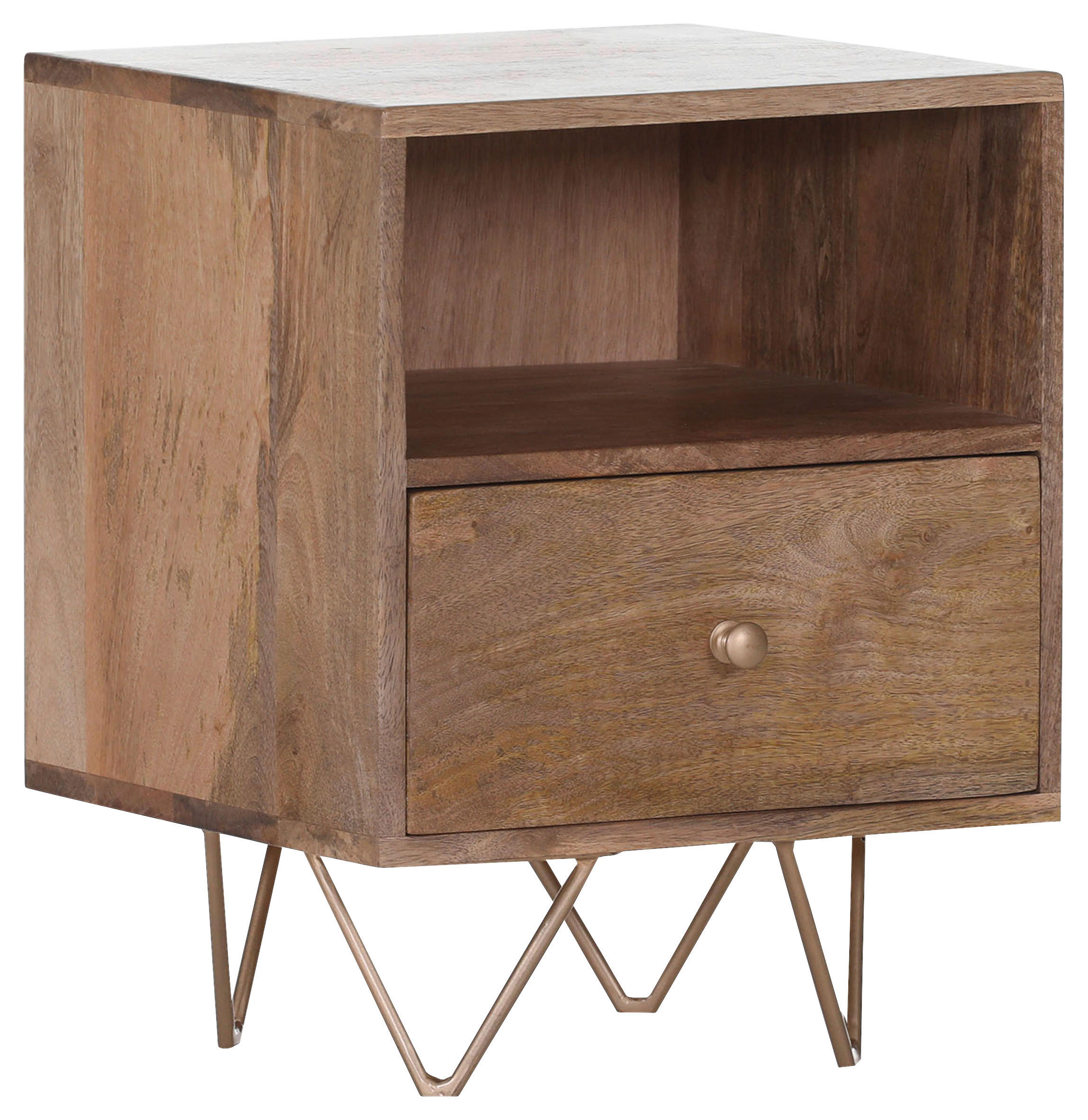 NACHTSCHRANK 40/55/38 cm Mangoholz massiv  - Goldfarben/Naturfarben, Design, Holz/Metall (40/55/38cm) - Landscape