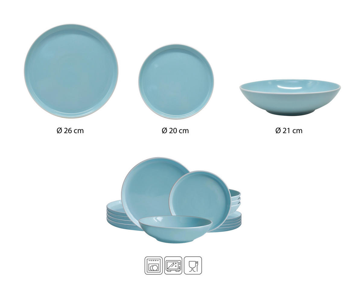 TAFELSERVICE Nerea 12-teilig  - Pastellblau, Basics, Keramik - Echtwerk