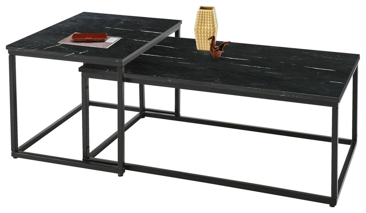 SOFFBORD SET i metall, sten  - svart, Design, metall/sten (100/50/35cm) - Livetastic