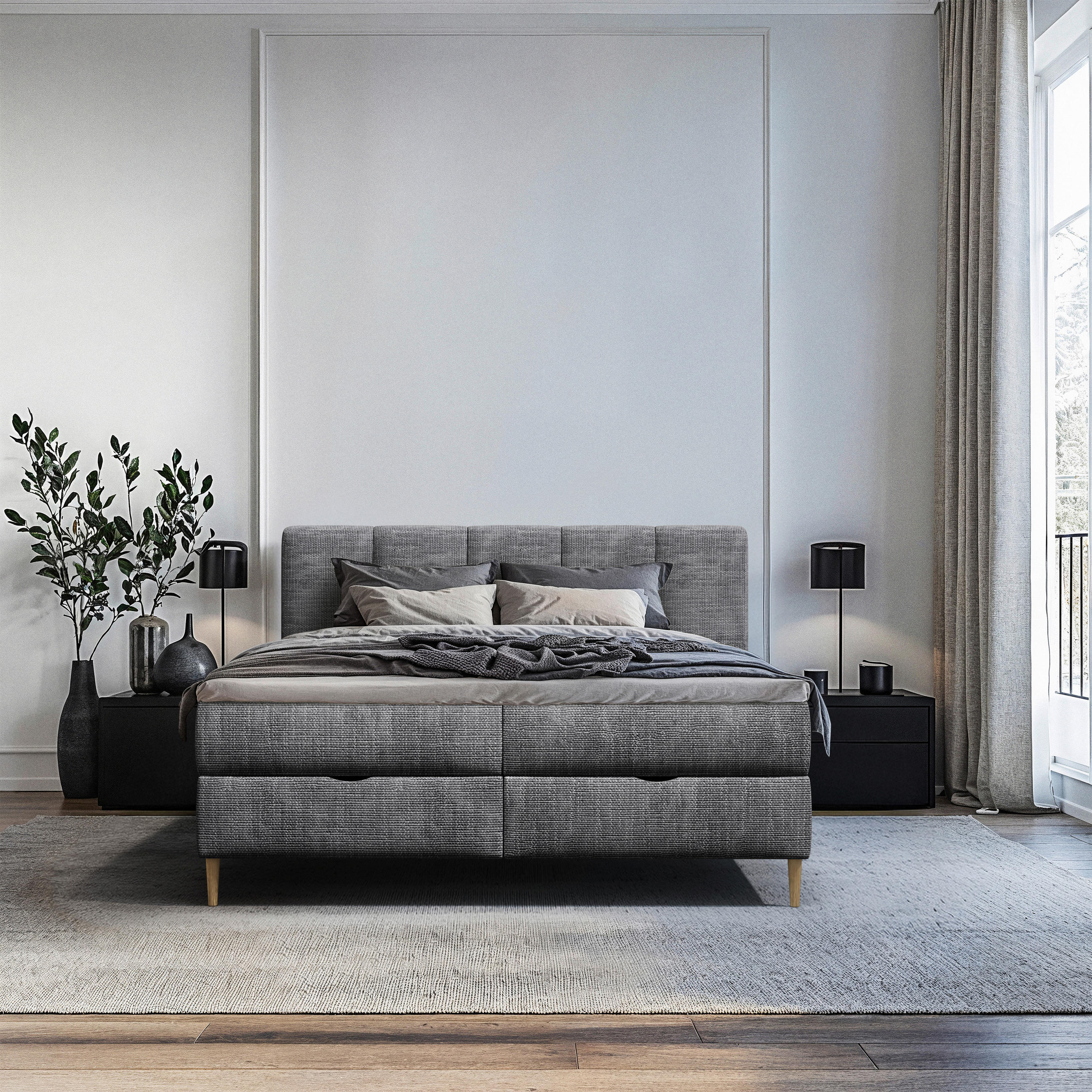 BOXBETT 160/200 cm  in Anthrazit  - Anthrazit/Buchefarben, MODERN, Holz/Holzwerkstoff (160/200cm) - MID.YOU