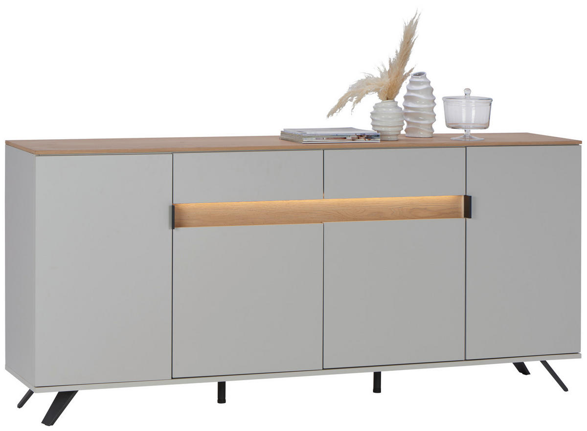 ŠIROKÁ KOMODA, sukový dub, barvy dubu, světle šedá, 205,6/80/42 cm - černá/barvy dubu, Design, kov/dřevo (205,6/80/42cm) - Dieter Knoll