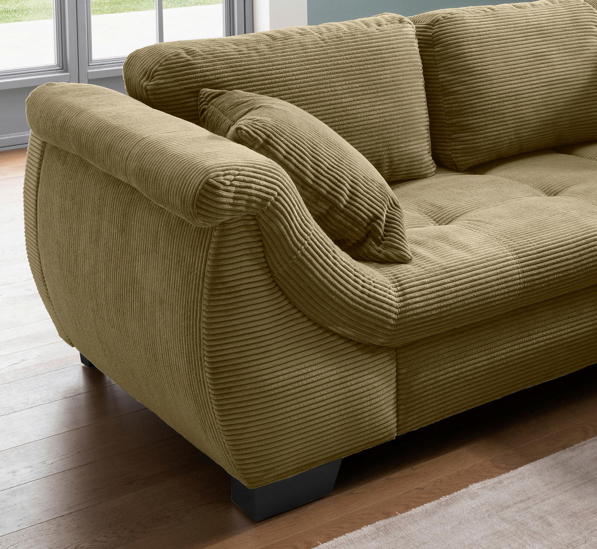 Wohnlandschaft in Cord Olivgrün  - Schwarz/Olivgrün, Design, Holz/Textil (250/190cm) - MID.YOU