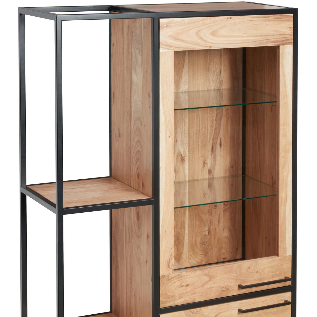 VITRINE in massiv Akazie Honig, Schwarz  - Schwarz/Honig, Design, Glas/Holz (93/184/42cm) - MID.YOU