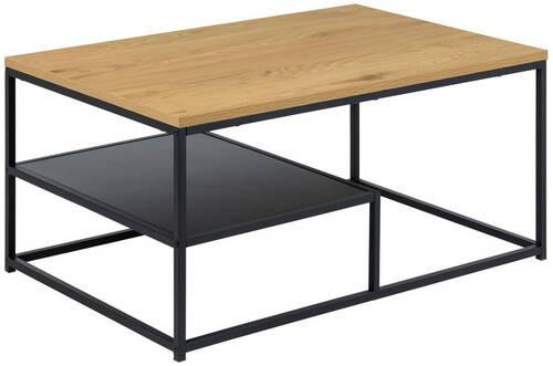 COUCHTISCH furniert 90/60/42 cm quadratisch Eichefarben  - Eichefarben/Schwarz, Design, Holzwerkstoff/Metall (90/60/42cm) - Livetastic