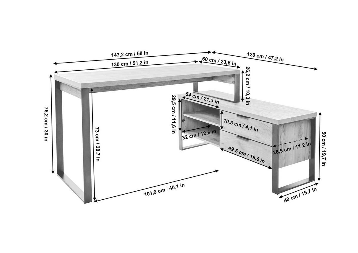 ECKSCHREIBTISCH 147/120/76 cm  in Anthrazit, Eichefarben  - Eichefarben/Anthrazit, MODERN, Holzwerkstoff/Metall (147/120/76cm) - Novel