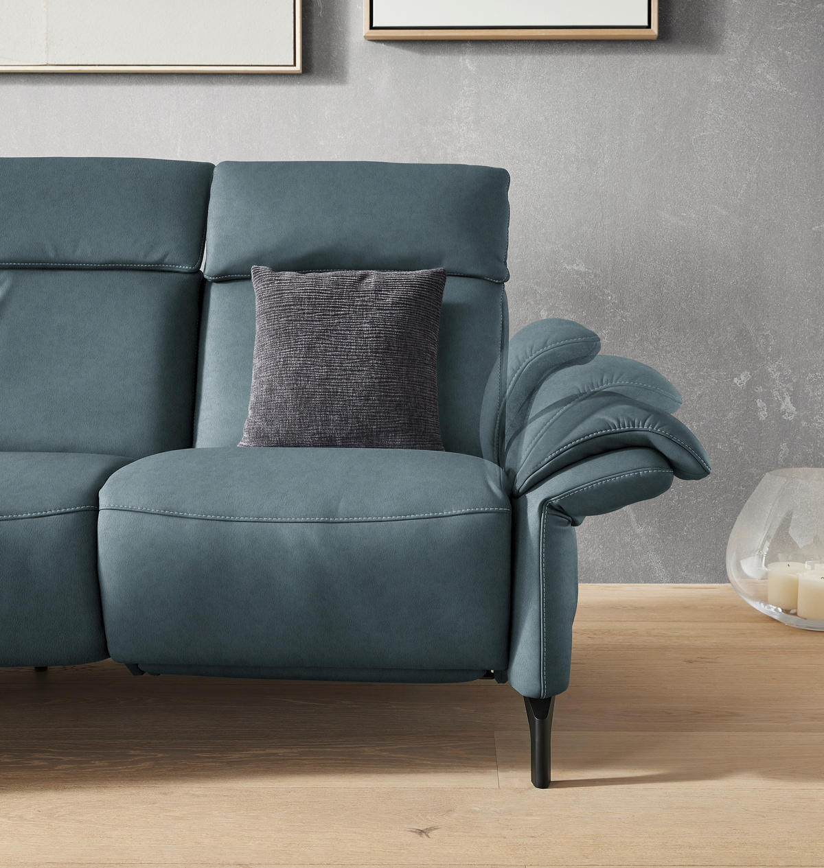 2-SITZER-SOFA in Echtleder Graublau  - Graublau/Schwarz, Konventionell, Leder/Metall (178/103/92cm) - Dieter Knoll
