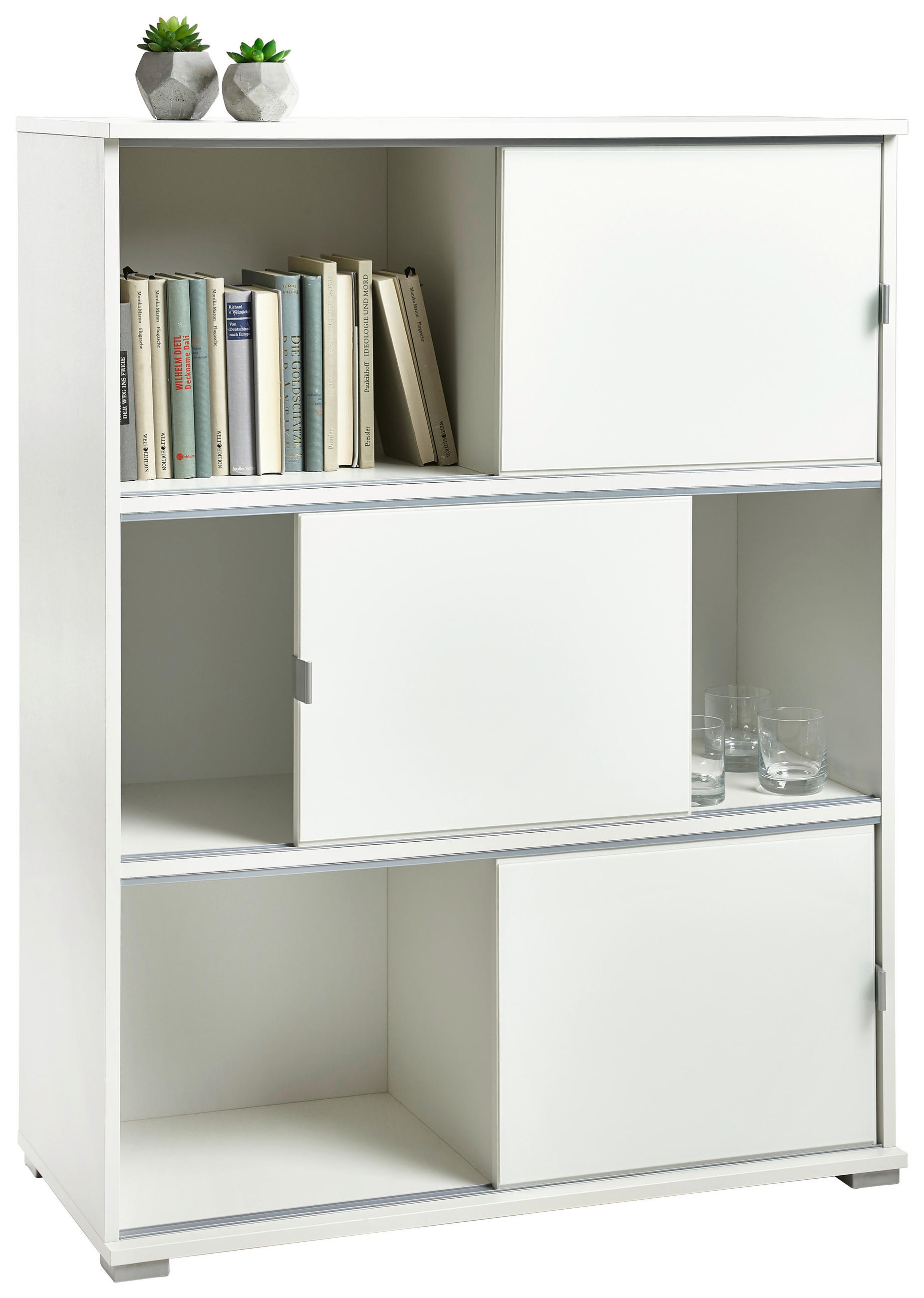 REGAL  93/121/42 cm Weiß  - Alufarben/Weiß, KONVENTIONELL, Glas/Holzwerkstoff (93/121/42cm) - Xora