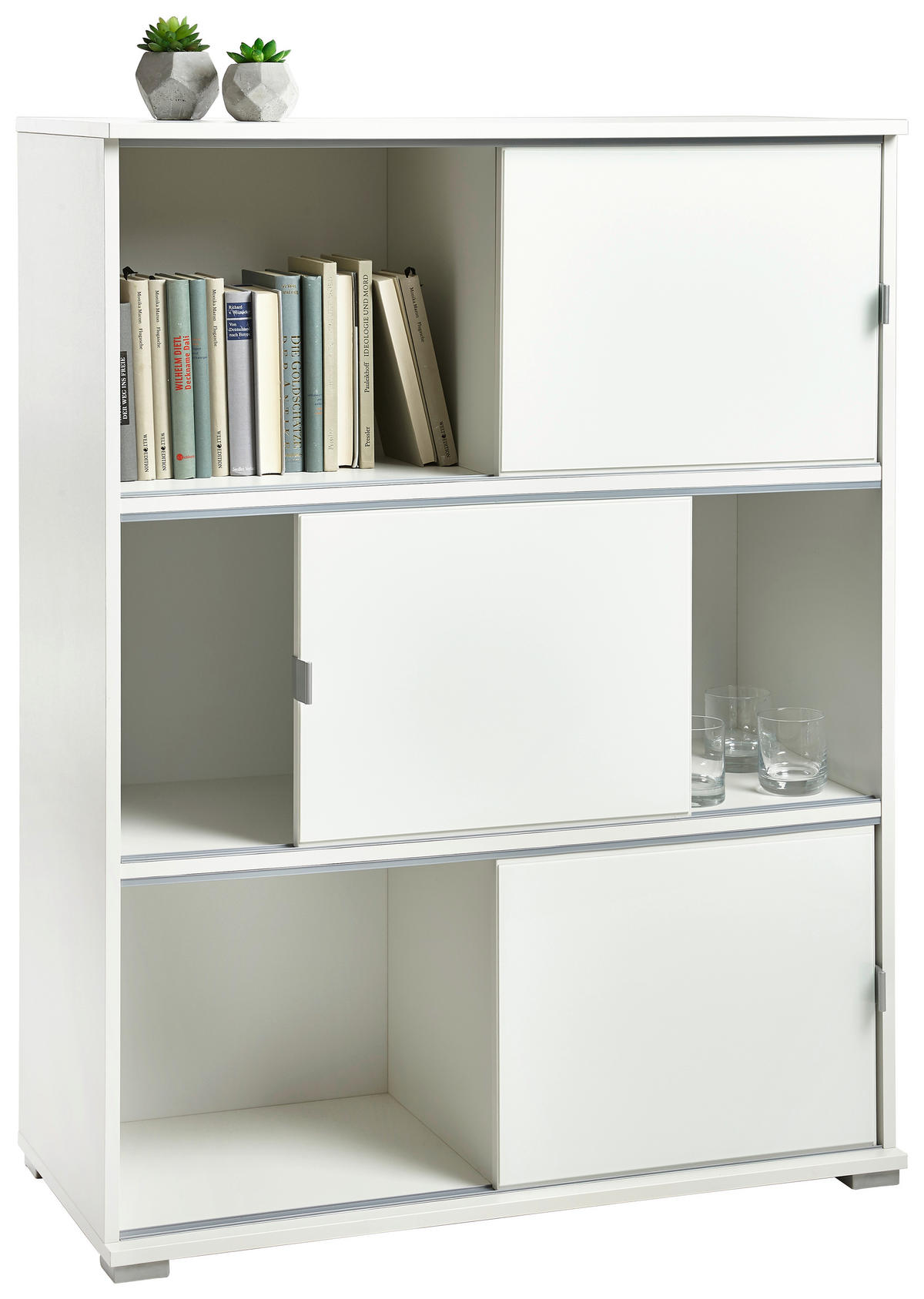 REGAL  93/121/42 cm Weiß  - Alufarben/Weiß, KONVENTIONELL, Glas/Holzwerkstoff (93/121/42cm) - Xora