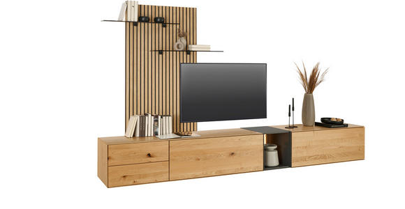 WOHNWAND  in Anthrazit, Eichefarben  342/160/50 cm  - Eichefarben/Anthrazit, Design, Glas/Holz (342/160/50cm) - Dieter Knoll