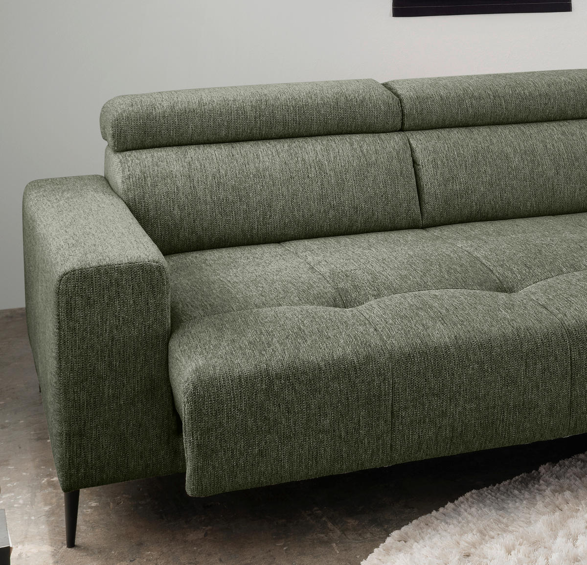 ECKSOFA Dunkelgrün Chenille  - Dunkelgrün/Schwarz, KONVENTIONELL, Textil/Metall (276/188cm) - Livetastic
