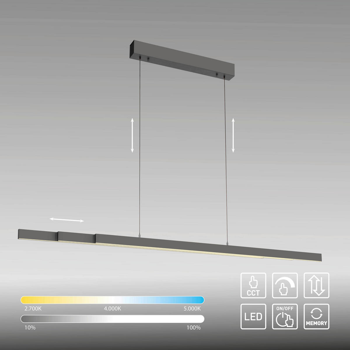 LED-HÄNGELEUCHTE 179/55/150 cm  - Anthrazit, Design, Kunststoff/Metall (179/55/150cm)
