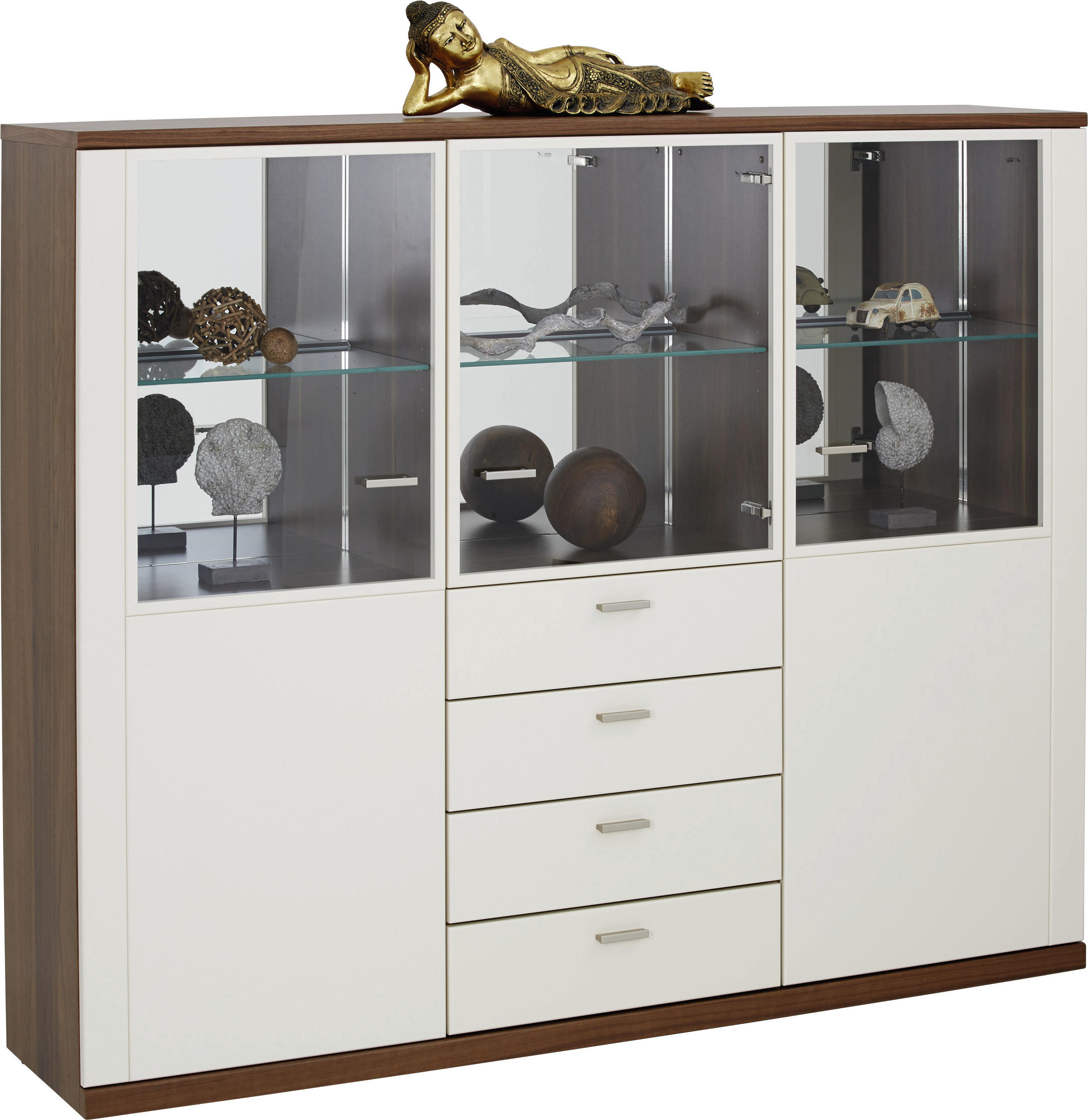 HIGHBOARD  in 180/147,9/39,1 cm  - Edelstahlfarben/Nussbaumfarben, Design, Glas/Holz (180/147,9/39,1cm) - Invivus