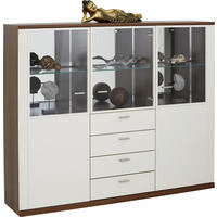 HIGHBOARD  in 180/147,9/39,1 cm  - Edelstahlfarben/Nussbaumfarben, Design, Glas/Holz (180/147,9/39,1cm) - Invivus