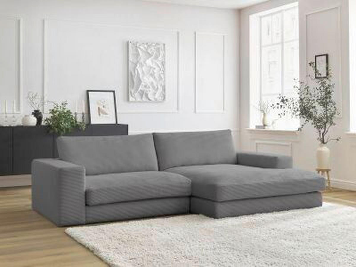 ECKSOFA  LEONARD Dunkelgrau Cord  - Dunkelgrau/Schwarz, MODERN, Kunststoff/Textil (234/159cm)