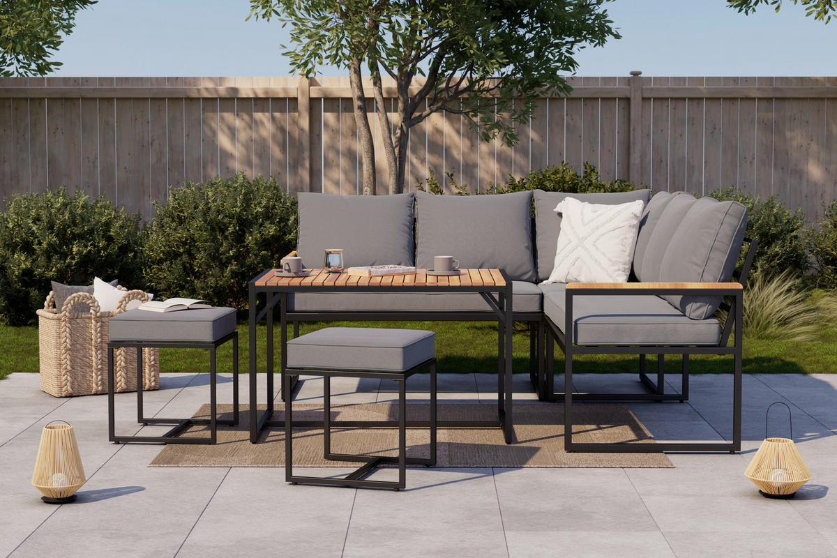 DINING-LOUNGESET  - Schwarz/Akaziefarben, Design, Holz/Textil (205/205cm) - Ambia Garden