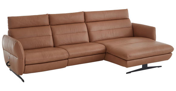 ECKSOFA in Echtleder Haselnussfarben  - Schwarz/Haselnussfarben, Design, Leder/Metall (300/157cm) - Dieter Knoll