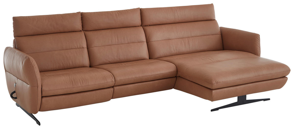 ECKSOFA in Echtleder Haselnussfarben  300/157 cm  - Schwarz/Haselnussfarben, Design, Leder/Metall (300/157cm) - Dieter Knoll