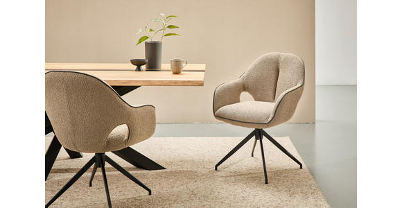 ARMLEHNSTUHL  Sitzfläche 360° drehbar, automatische Rückholfunktion Leinenoptik  - Sandfarben/Schwarz, Design, Textil/Metall (62/85/64cm) - Novel