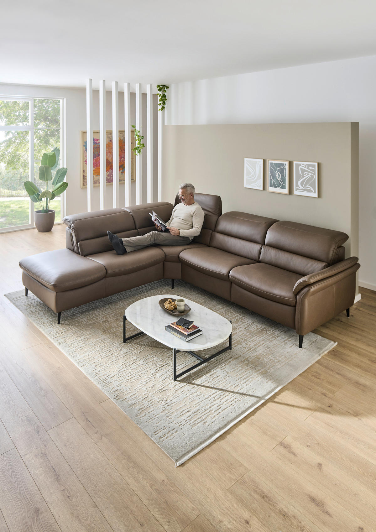 ECKSOFA Braun Echtleder  - Schwarz/Braun, Design, Leder/Metall (260/287cm) - Valdera