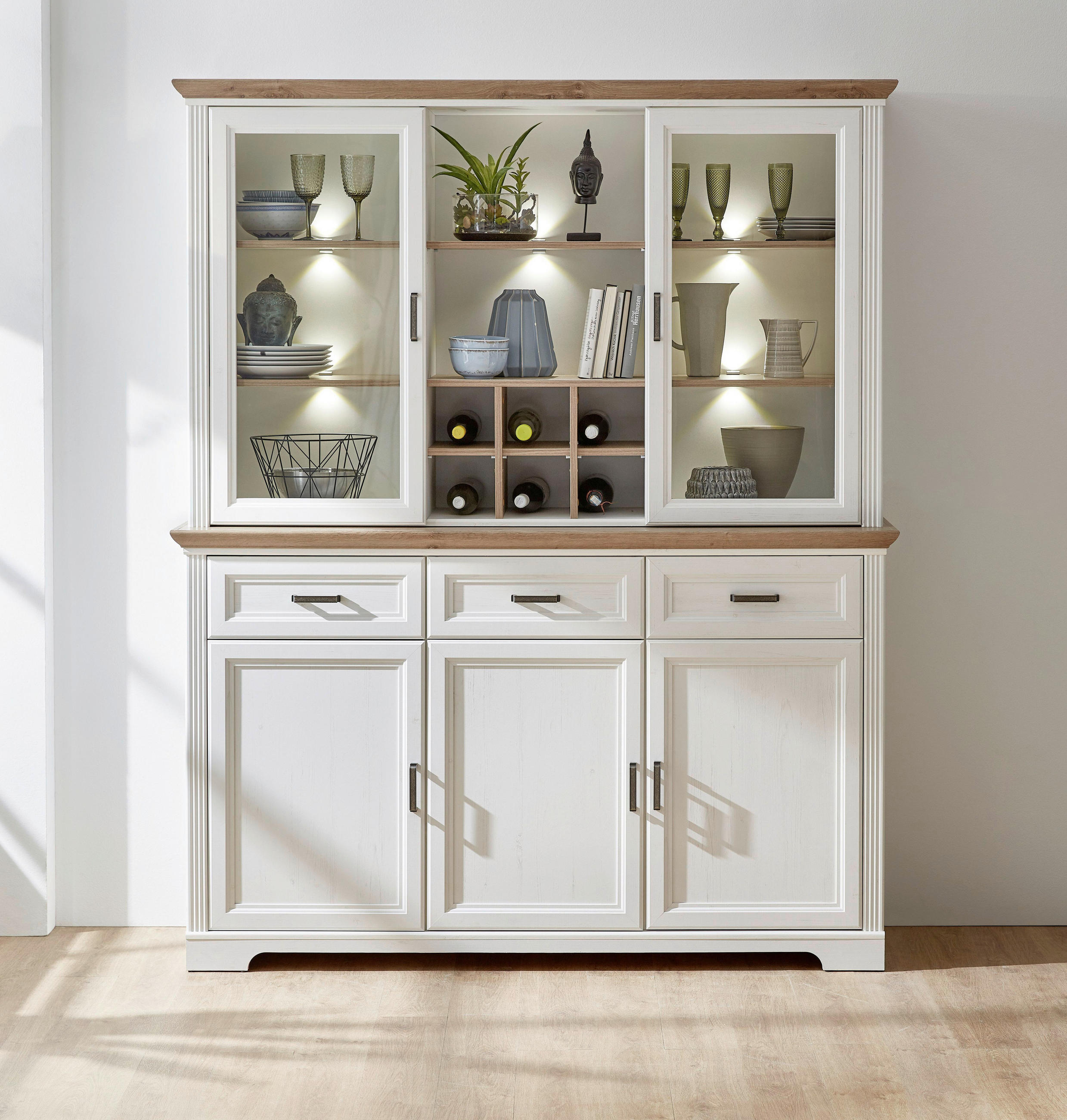 VISOKA KOMODA,  - barve hrasta, Romantika, kovina/leseni material (166/204/48cm) - Landscape