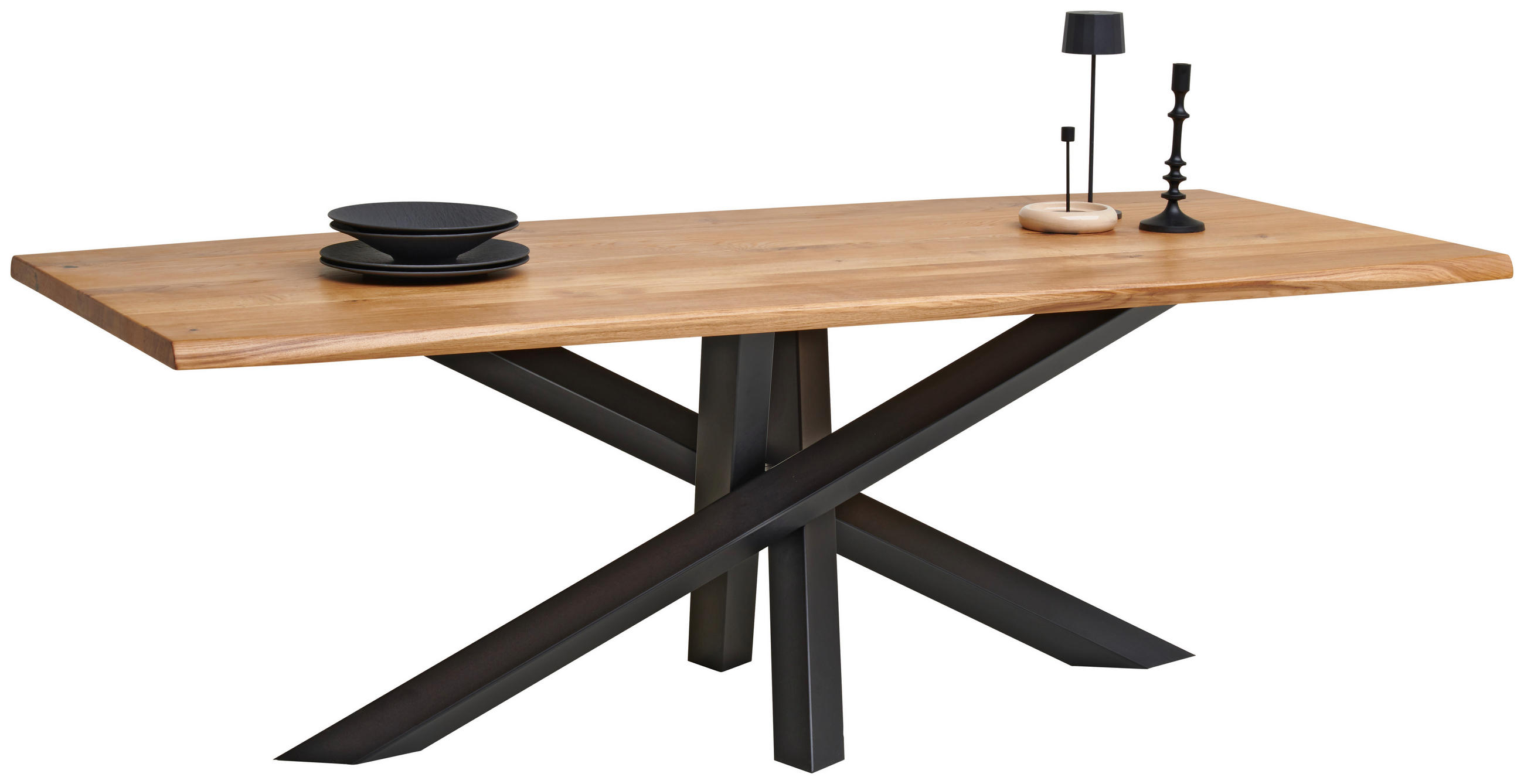 MATBORD 220/100/75 cm massivt trä  trä, metall rektangulär svart, ekfärgad  - svart/ekfärgad, Natur, metall/trä (220/100/75cm) - Linea Natura