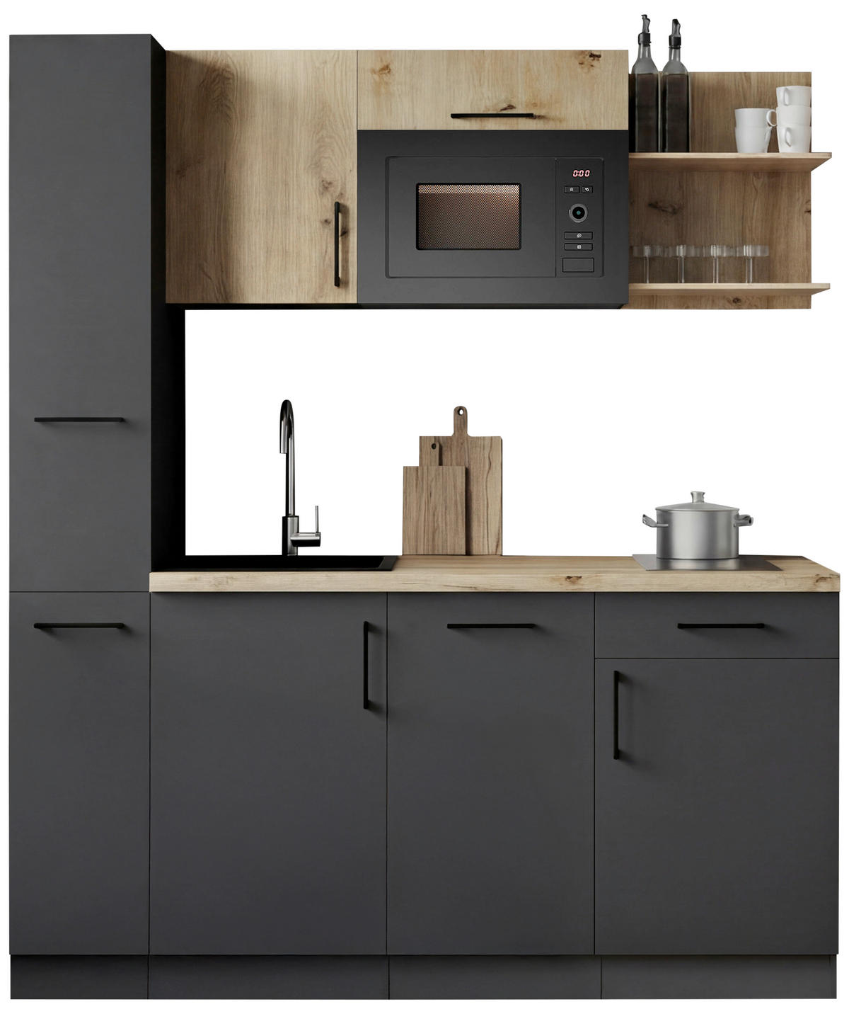 KÜCHENBLOCK Oliver 175 cm  in Grau, Eiche Artisan  - Eiche Artisan/Grau, Trend, Holzwerkstoff/Metall (175cm) - Respekta