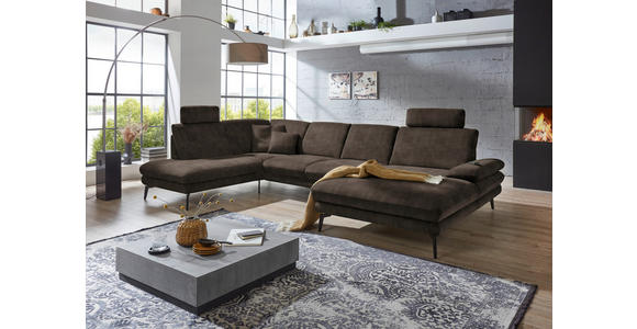 WOHNLANDSCHAFT in Velours Dunkelbraun - Dunkelbraun/Schwarz, Design, Textil/Metall (208/344/180cm) - Dieter Knoll