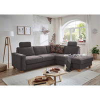 ECKSOFA Dunkelgrau Flachgewebe Kopfstütze  - Eichefarben/Dunkelgrau, KONVENTIONELL, Holz/Textil (236/213cm) - Sit & More