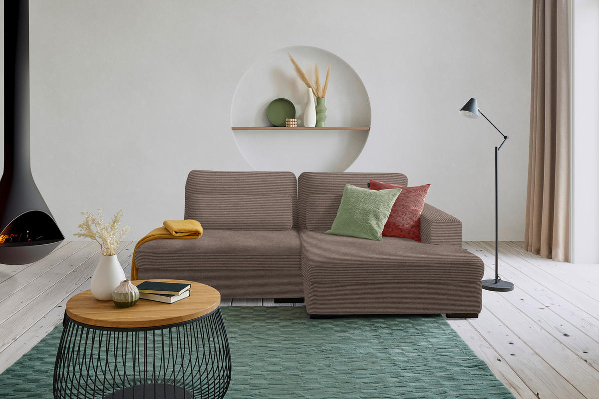 ECKSOFA in Cord, Velours Braun  - Schwarz/Braun, Design, Kunststoff/Textil (223/158cm) - Lomoco