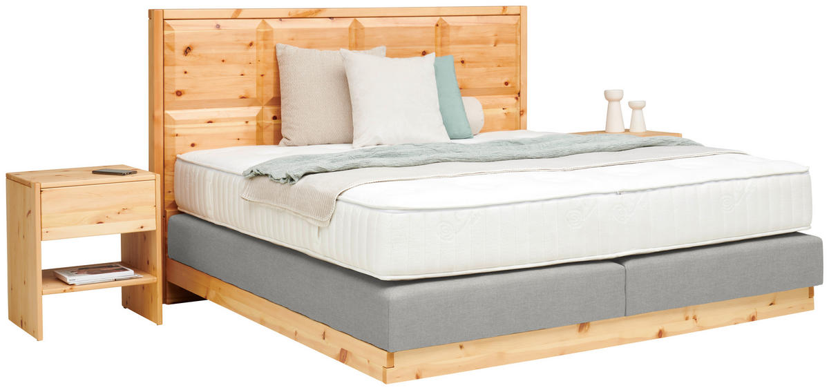 BOXSPRINGBETT 180/200 cm  in Zirbelkieferfarben, Hellgrau  - Zirbelkieferfarben/Hellgrau, Natur, Holz/Textil (180/200cm) - Valnatura