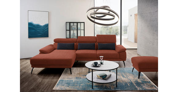 ECKSOFA in Velours Rostfarben 187/295 cm - Rostfarben/Schwarz, Design, Textil/Metall (187/295cm) - Novel