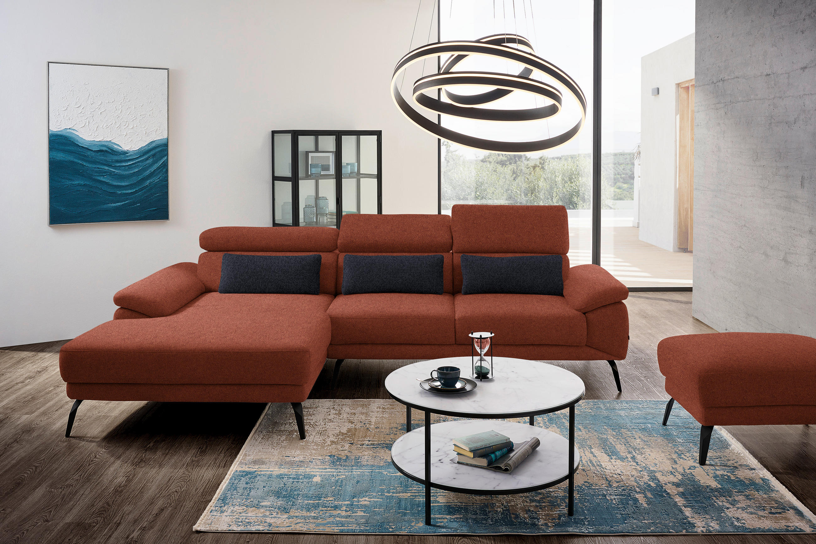 ECKSOFA in Velours Rostfarben  - Rostfarben/Schwarz, Design, Textil/Metall (187/295cm) - Novel