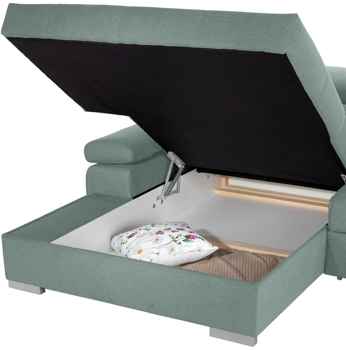 ECKSOFA in Velours Grün  183/292 cm  - Silberfarben/Grün, Design, Holz/Textil (183/292cm) - Livetastic