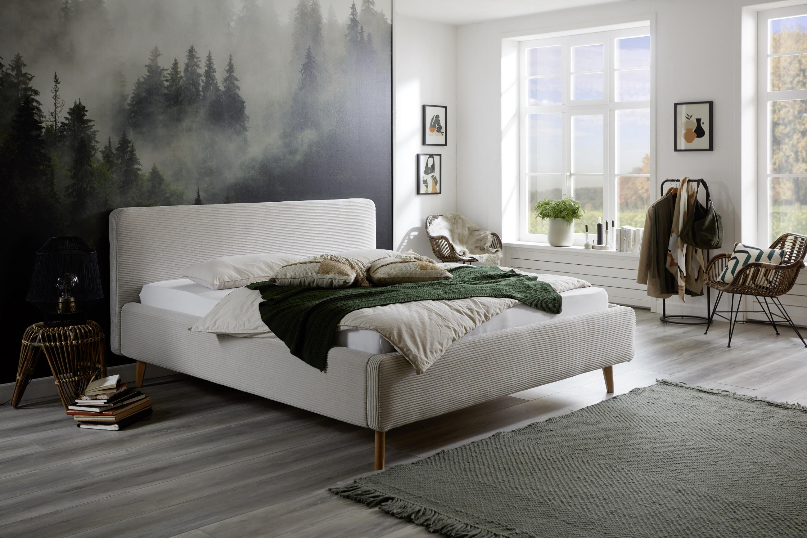 POLSTERBETT 180/200 cm in Beige - Eichefarben/Beige, MODERN, Holz/Textil (180/200cm) - Visionight