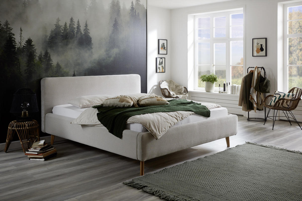 POLSTERBETT 160/200 cm  in Beige  - Eichefarben/Beige, Modern, Holz/Textil (160/200cm) - home24