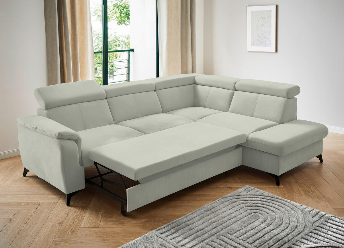 ECKSOFA in Flachgewebe Weiss  - Weiss/Schwarz, Design, Textil/Metall (260/203cm) - Stylife