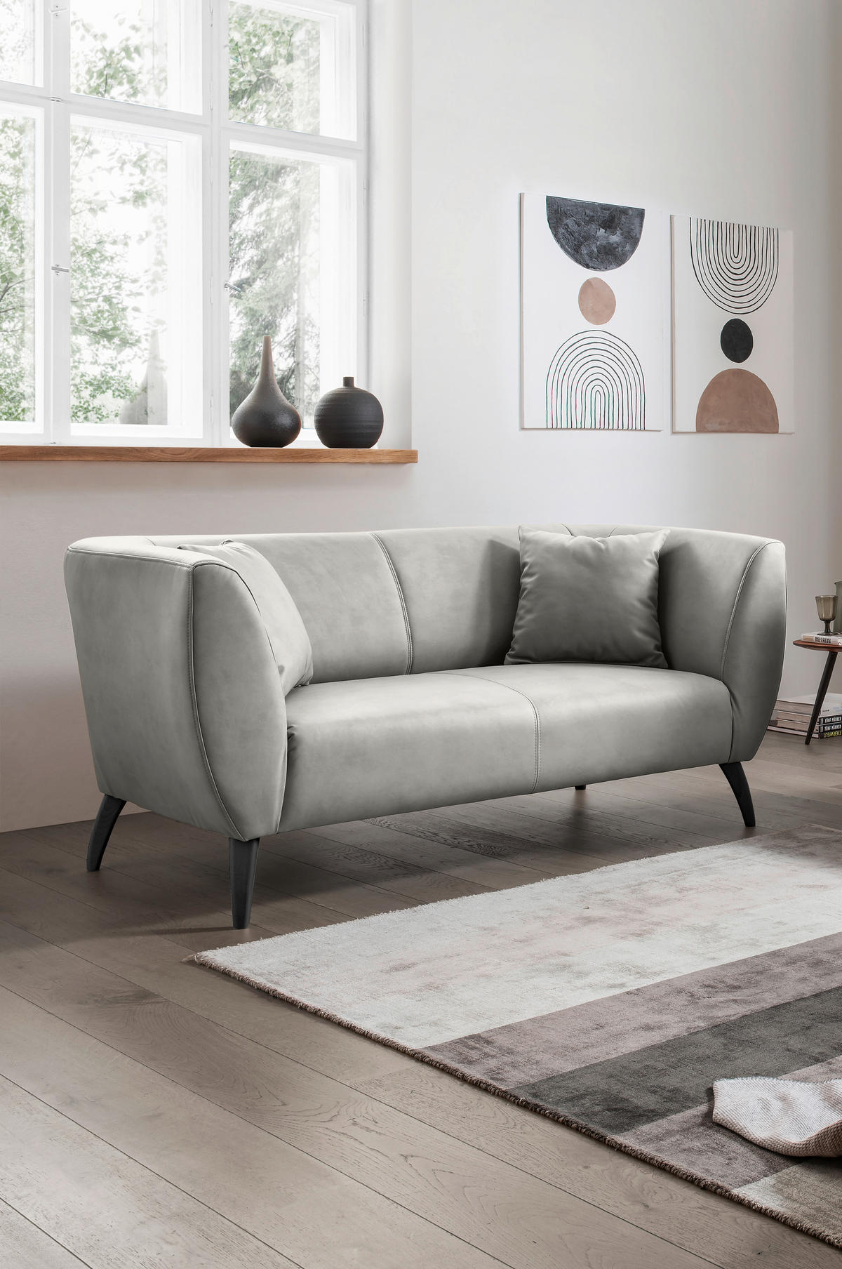 2-SITZER-SOFA in Lederlook Grau  - Schwarz/Grau, Modern, Holz/Textil (172/83/88cm) - Livetastic
