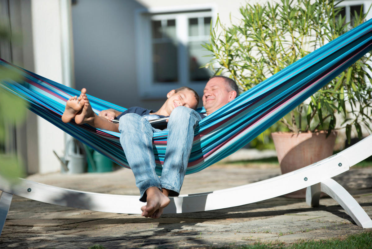 HÄNGEMATTE double outdoor  - Blau/Kirschrot, KONVENTIONELL, Textil (160/350cm) - La Siesta
